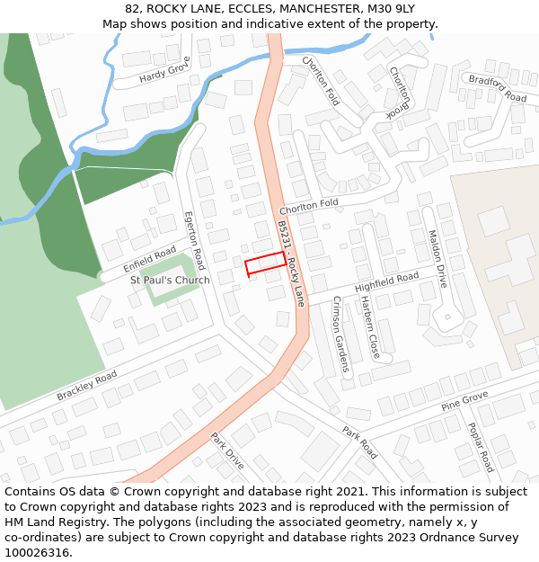 82, ROCKY LANE, ECCLES, MANCHESTER, M30 9LY: Location map and indicative extent of plot