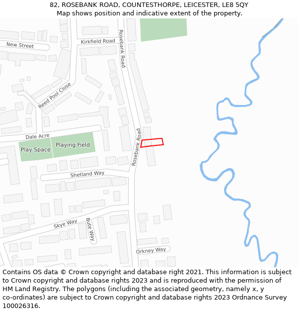 82, ROSEBANK ROAD, COUNTESTHORPE, LEICESTER, LE8 5QY: Location map and indicative extent of plot