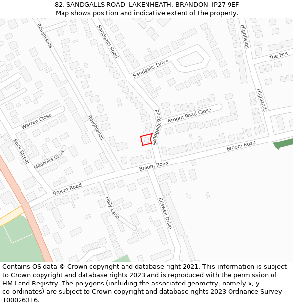 82, SANDGALLS ROAD, LAKENHEATH, BRANDON, IP27 9EF: Location map and indicative extent of plot