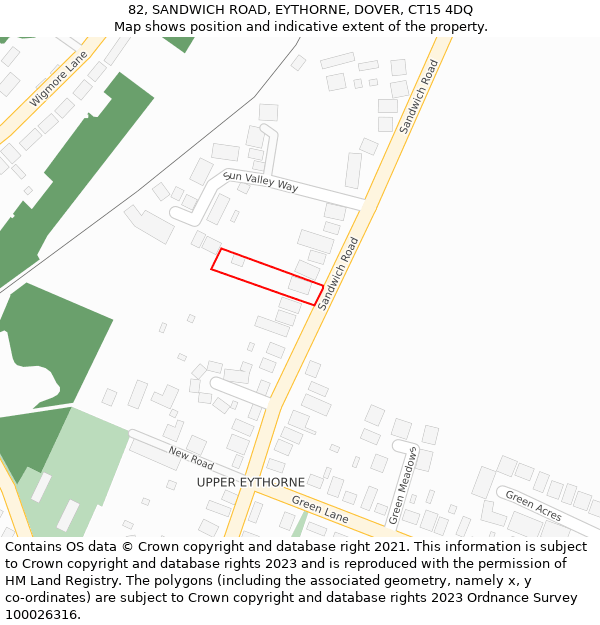 82, SANDWICH ROAD, EYTHORNE, DOVER, CT15 4DQ: Location map and indicative extent of plot