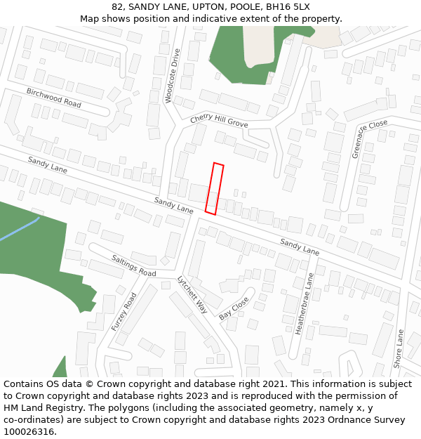 82, SANDY LANE, UPTON, POOLE, BH16 5LX: Location map and indicative extent of plot