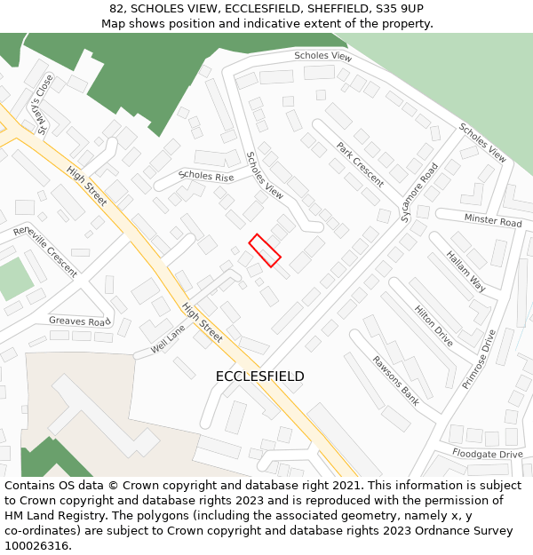82, SCHOLES VIEW, ECCLESFIELD, SHEFFIELD, S35 9UP: Location map and indicative extent of plot