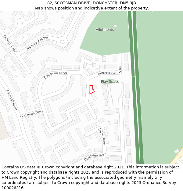 82, SCOTSMAN DRIVE, DONCASTER, DN5 9JB: Location map and indicative extent of plot
