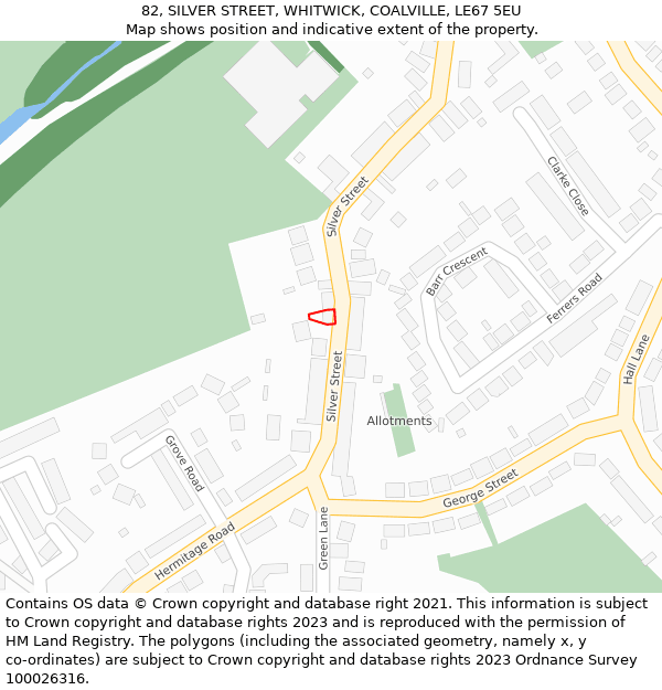 82, SILVER STREET, WHITWICK, COALVILLE, LE67 5EU: Location map and indicative extent of plot