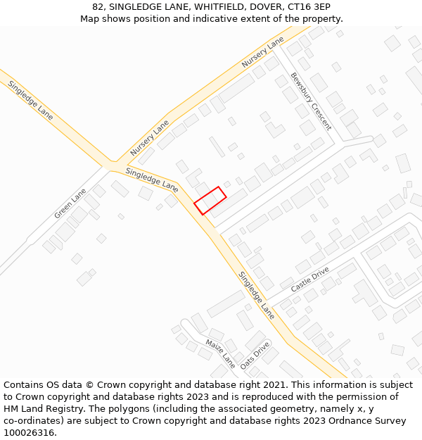 82, SINGLEDGE LANE, WHITFIELD, DOVER, CT16 3EP: Location map and indicative extent of plot