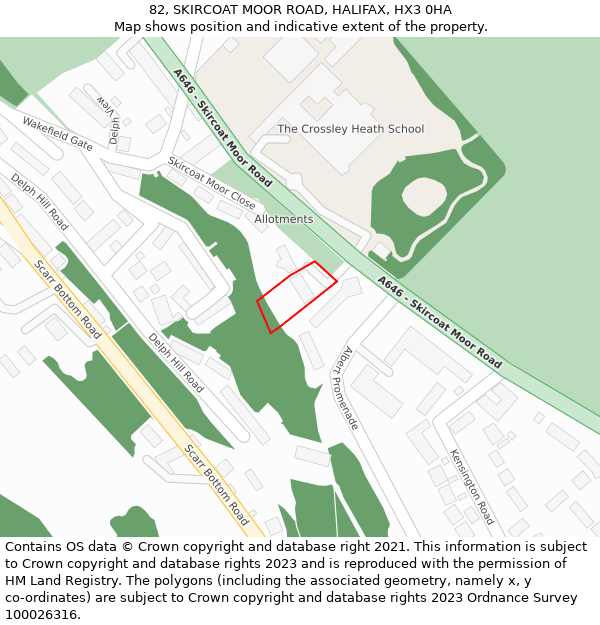 82, SKIRCOAT MOOR ROAD, HALIFAX, HX3 0HA: Location map and indicative extent of plot