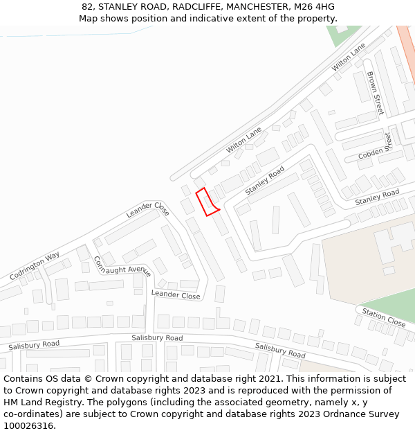 82, STANLEY ROAD, RADCLIFFE, MANCHESTER, M26 4HG: Location map and indicative extent of plot