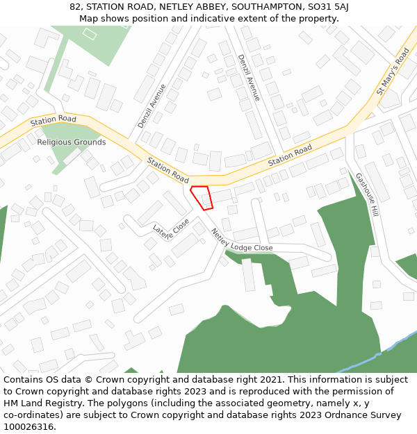 82, STATION ROAD, NETLEY ABBEY, SOUTHAMPTON, SO31 5AJ: Location map and indicative extent of plot