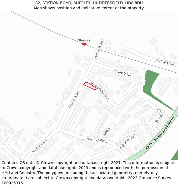 82, STATION ROAD, SHEPLEY, HUDDERSFIELD, HD8 8DU: Location map and indicative extent of plot
