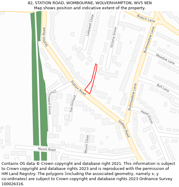 82, STATION ROAD, WOMBOURNE, WOLVERHAMPTON, WV5 9EN: Location map and indicative extent of plot