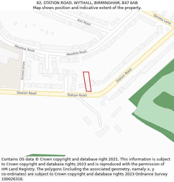 82, STATION ROAD, WYTHALL, BIRMINGHAM, B47 6AB: Location map and indicative extent of plot