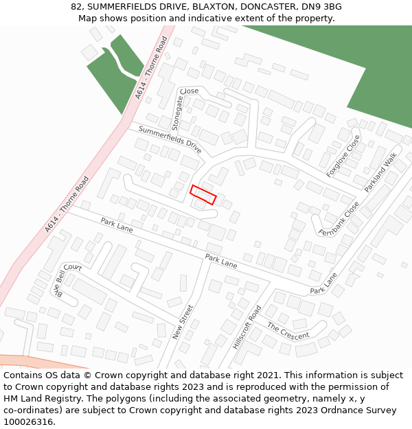 82, SUMMERFIELDS DRIVE, BLAXTON, DONCASTER, DN9 3BG: Location map and indicative extent of plot