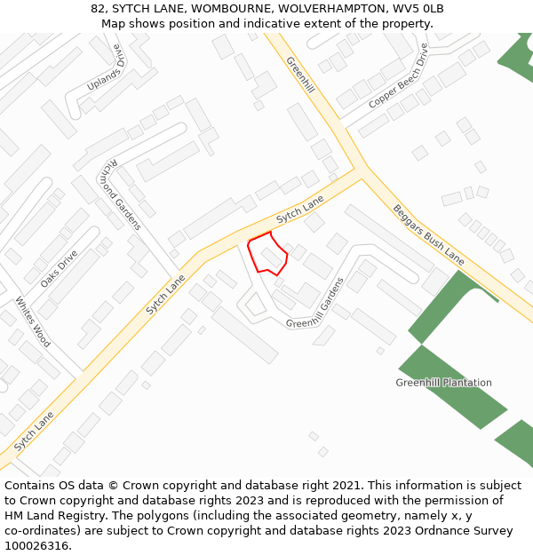 82, SYTCH LANE, WOMBOURNE, WOLVERHAMPTON, WV5 0LB: Location map and indicative extent of plot