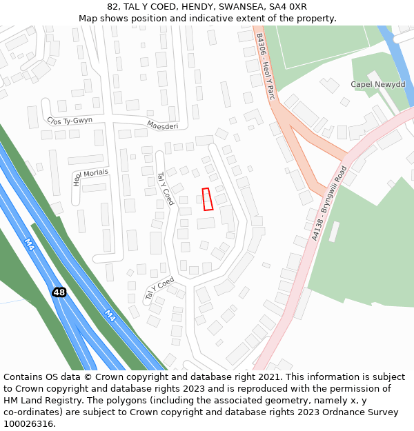 82, TAL Y COED, HENDY, SWANSEA, SA4 0XR: Location map and indicative extent of plot