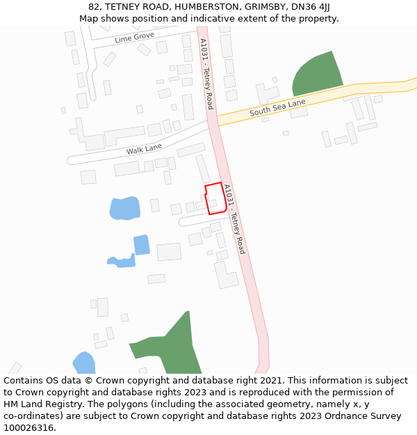 82, TETNEY ROAD, HUMBERSTON, GRIMSBY, DN36 4JJ: Location map and indicative extent of plot