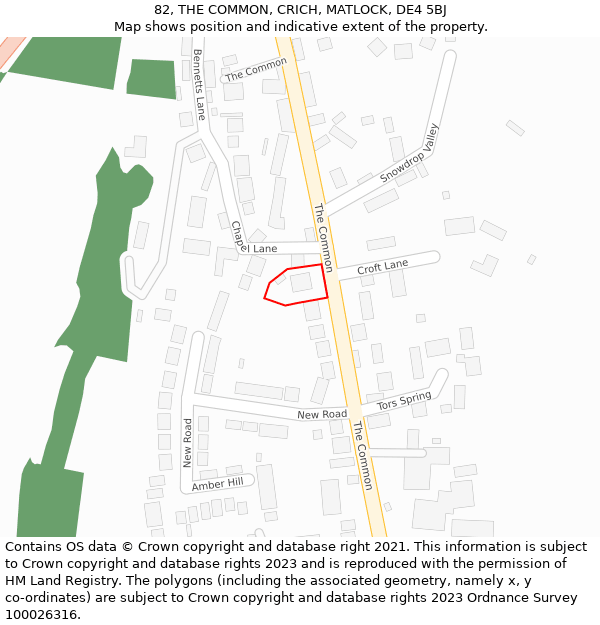 82, THE COMMON, CRICH, MATLOCK, DE4 5BJ: Location map and indicative extent of plot