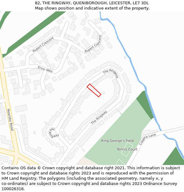 82, THE RINGWAY, QUENIBOROUGH, LEICESTER, LE7 3DL: Location map and indicative extent of plot