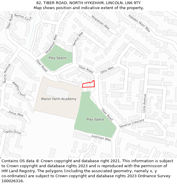 82, TIBER ROAD, NORTH HYKEHAM, LINCOLN, LN6 9TY: Location map and indicative extent of plot