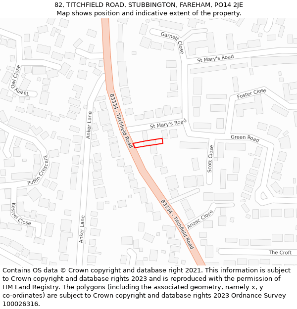 82, TITCHFIELD ROAD, STUBBINGTON, FAREHAM, PO14 2JE: Location map and indicative extent of plot