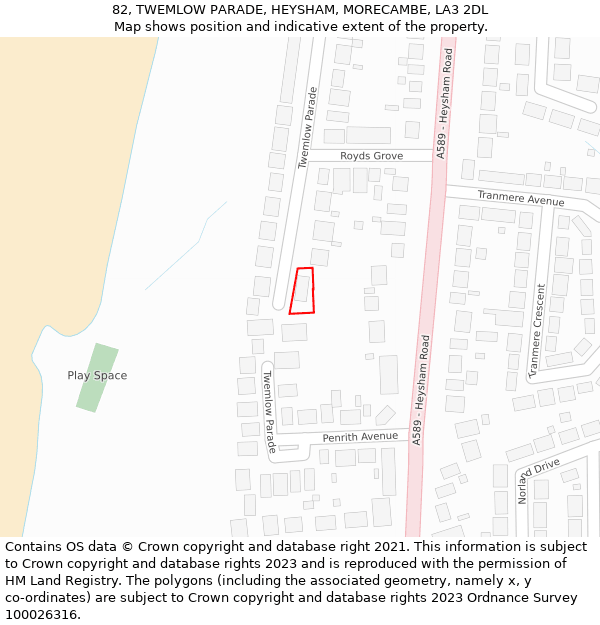 82, TWEMLOW PARADE, HEYSHAM, MORECAMBE, LA3 2DL: Location map and indicative extent of plot