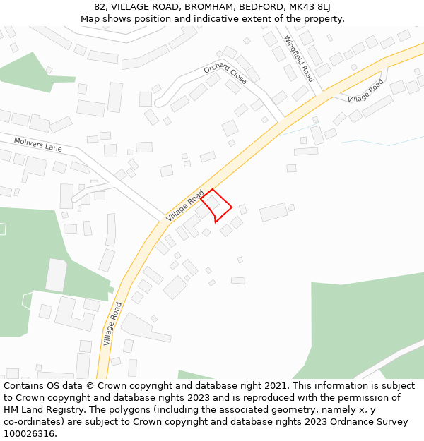 82, VILLAGE ROAD, BROMHAM, BEDFORD, MK43 8LJ: Location map and indicative extent of plot