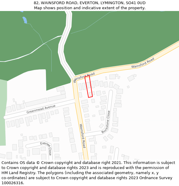 82, WAINSFORD ROAD, EVERTON, LYMINGTON, SO41 0UD: Location map and indicative extent of plot