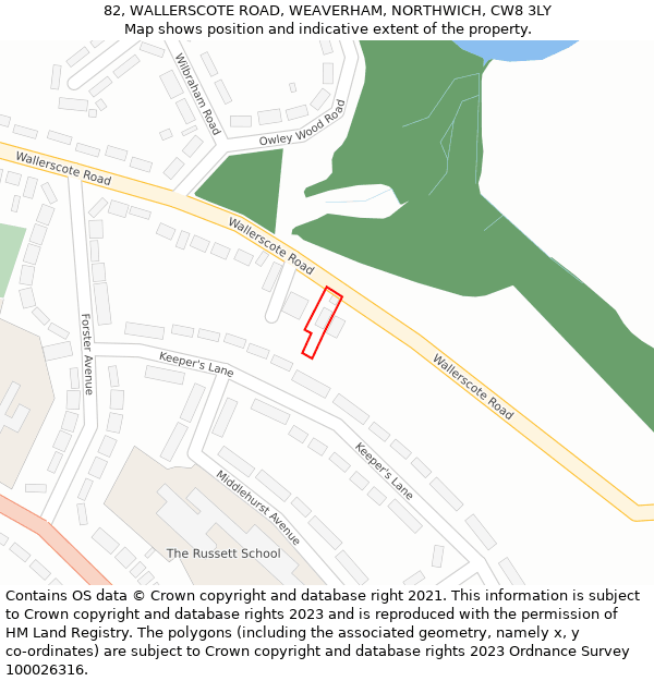 82, WALLERSCOTE ROAD, WEAVERHAM, NORTHWICH, CW8 3LY: Location map and indicative extent of plot