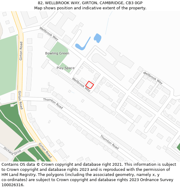 82, WELLBROOK WAY, GIRTON, CAMBRIDGE, CB3 0GP: Location map and indicative extent of plot