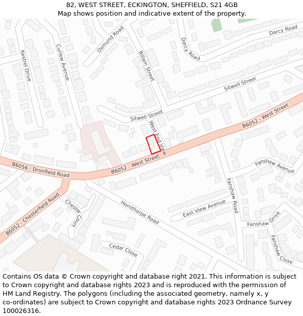 82, WEST STREET, ECKINGTON, SHEFFIELD, S21 4GB: Location map and indicative extent of plot