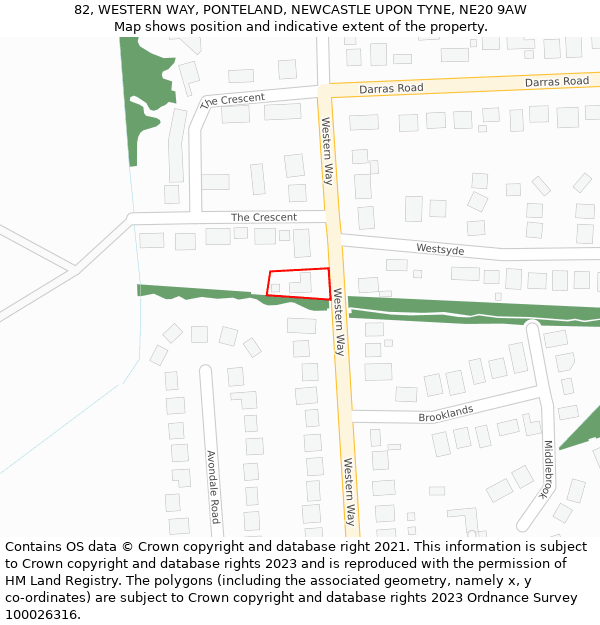 82, WESTERN WAY, PONTELAND, NEWCASTLE UPON TYNE, NE20 9AW: Location map and indicative extent of plot