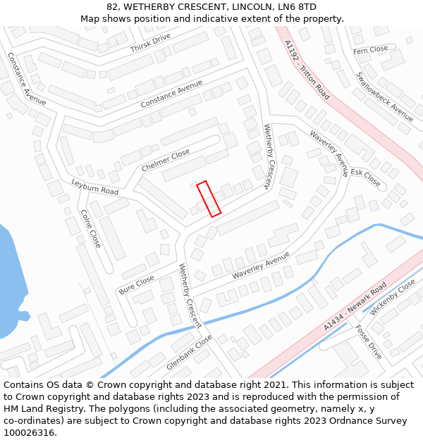 82, WETHERBY CRESCENT, LINCOLN, LN6 8TD: Location map and indicative extent of plot