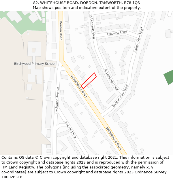 82, WHITEHOUSE ROAD, DORDON, TAMWORTH, B78 1QS: Location map and indicative extent of plot