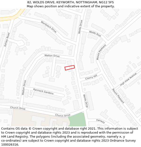 82, WOLDS DRIVE, KEYWORTH, NOTTINGHAM, NG12 5FS: Location map and indicative extent of plot