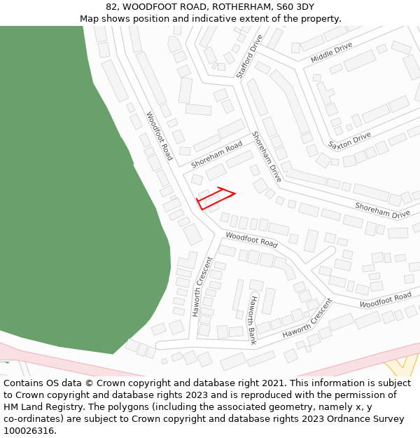 82, WOODFOOT ROAD, ROTHERHAM, S60 3DY: Location map and indicative extent of plot