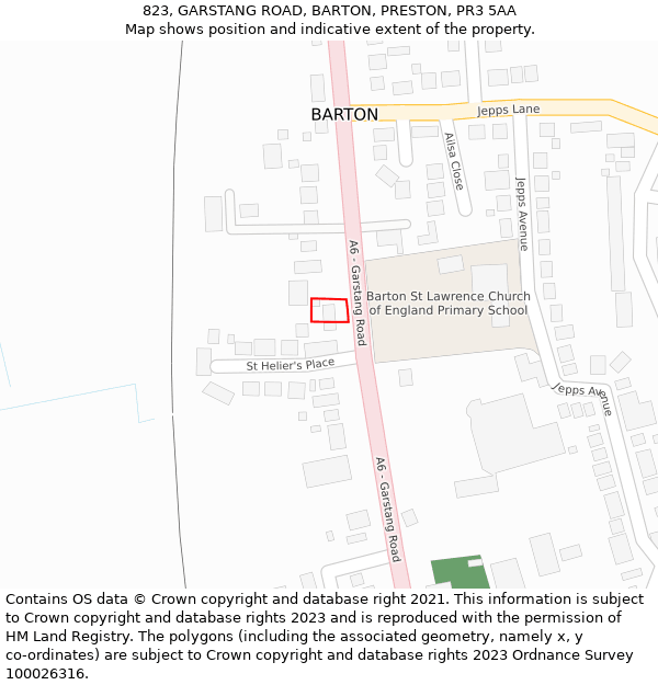 823, GARSTANG ROAD, BARTON, PRESTON, PR3 5AA: Location map and indicative extent of plot