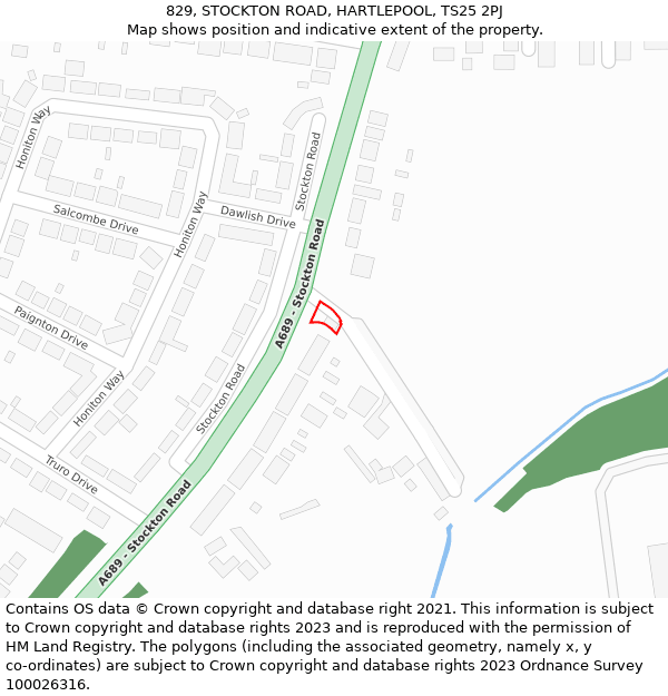 829, STOCKTON ROAD, HARTLEPOOL, TS25 2PJ: Location map and indicative extent of plot