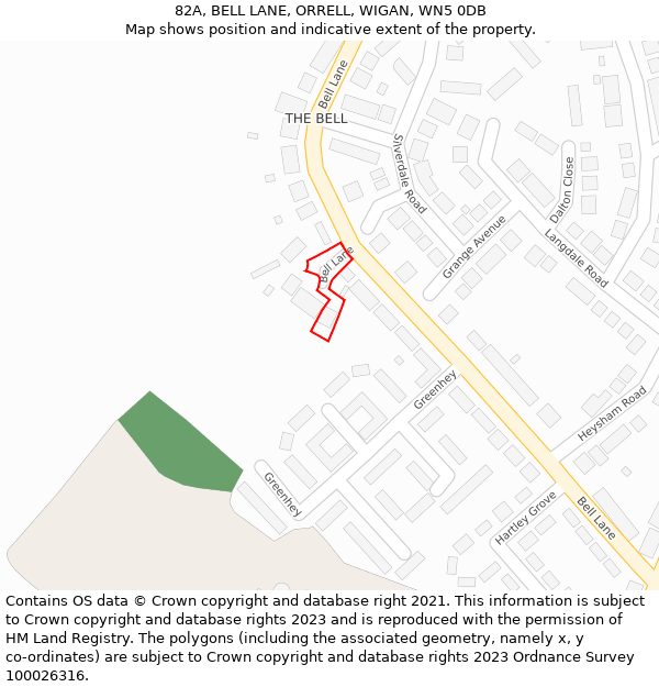 82A, BELL LANE, ORRELL, WIGAN, WN5 0DB: Location map and indicative extent of plot