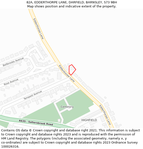 82A, EDDERTHORPE LANE, DARFIELD, BARNSLEY, S73 9BH: Location map and indicative extent of plot