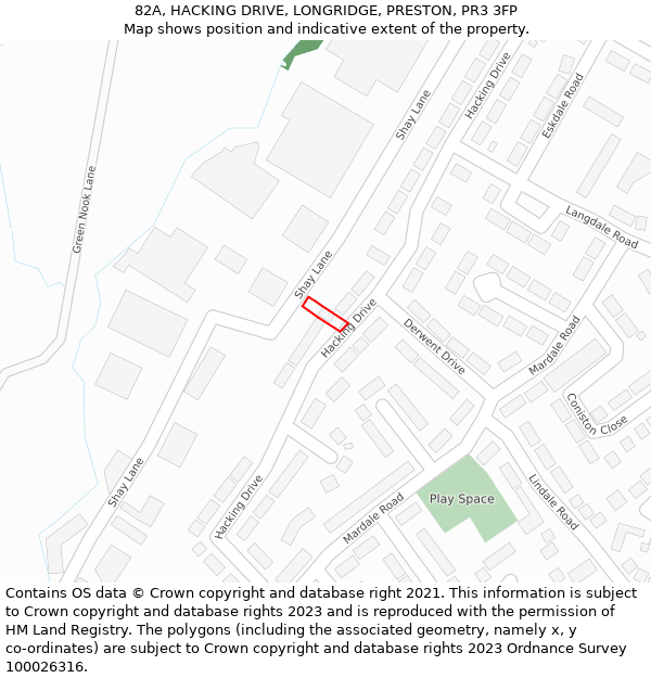 82A, HACKING DRIVE, LONGRIDGE, PRESTON, PR3 3FP: Location map and indicative extent of plot