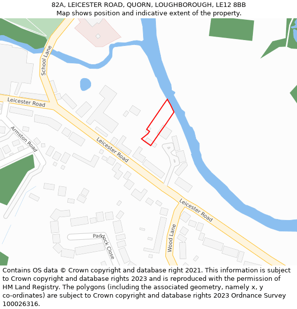 82A, LEICESTER ROAD, QUORN, LOUGHBOROUGH, LE12 8BB: Location map and indicative extent of plot