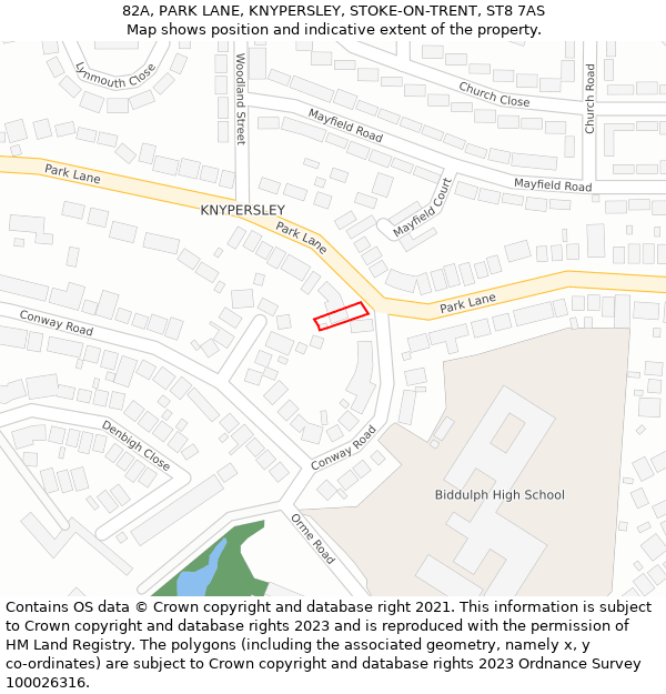 82A, PARK LANE, KNYPERSLEY, STOKE-ON-TRENT, ST8 7AS: Location map and indicative extent of plot
