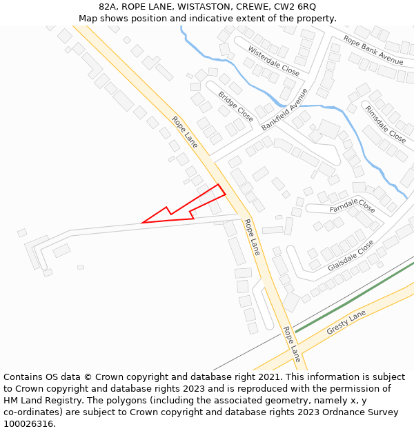 82A, ROPE LANE, WISTASTON, CREWE, CW2 6RQ: Location map and indicative extent of plot