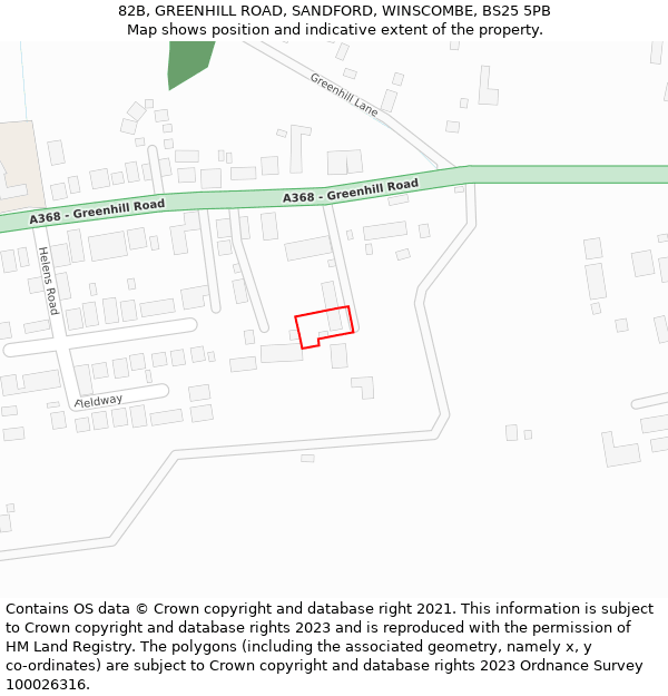 82B, GREENHILL ROAD, SANDFORD, WINSCOMBE, BS25 5PB: Location map and indicative extent of plot