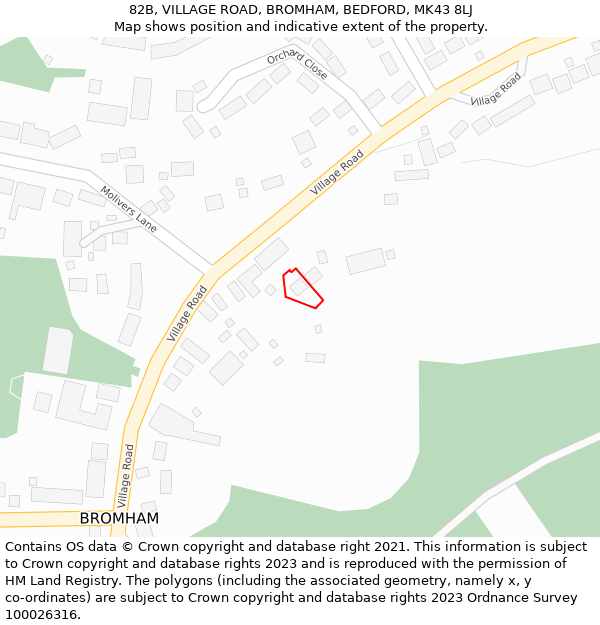 82B, VILLAGE ROAD, BROMHAM, BEDFORD, MK43 8LJ: Location map and indicative extent of plot