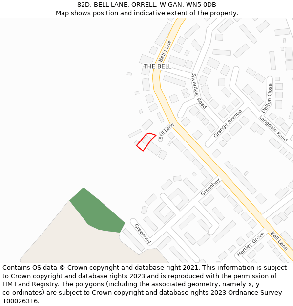 82D, BELL LANE, ORRELL, WIGAN, WN5 0DB: Location map and indicative extent of plot