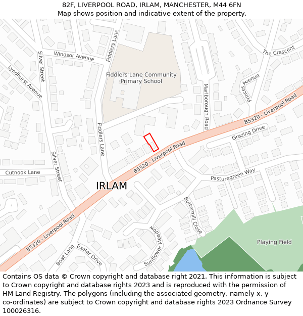 82F, LIVERPOOL ROAD, IRLAM, MANCHESTER, M44 6FN: Location map and indicative extent of plot
