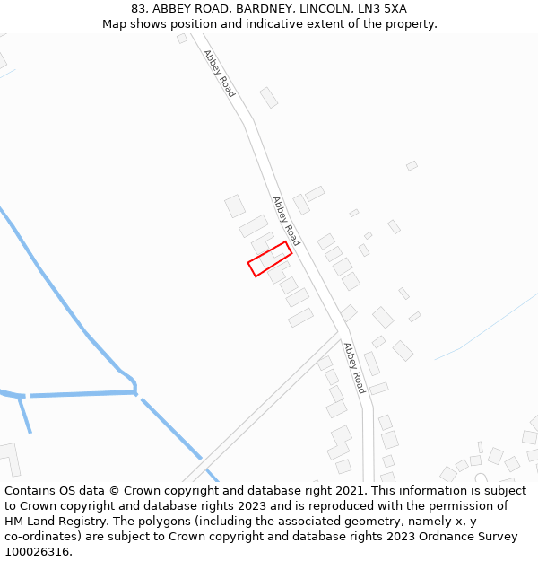 83, ABBEY ROAD, BARDNEY, LINCOLN, LN3 5XA: Location map and indicative extent of plot