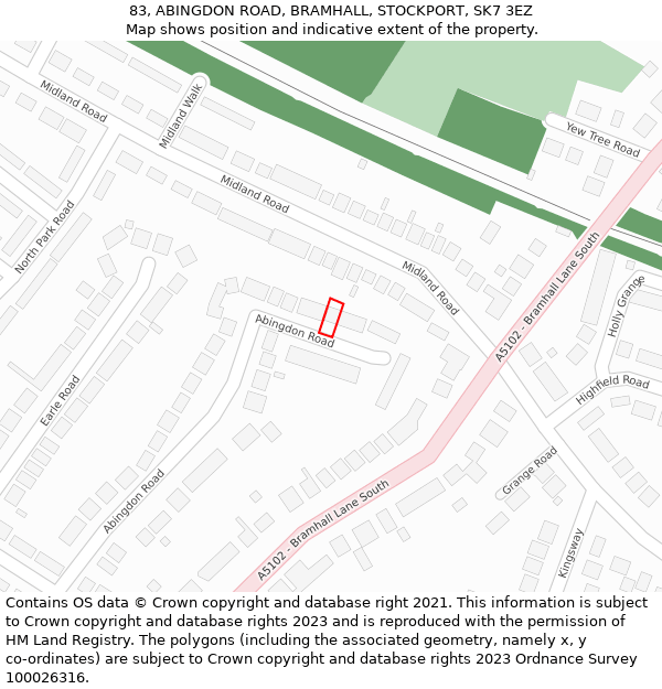 83, ABINGDON ROAD, BRAMHALL, STOCKPORT, SK7 3EZ: Location map and indicative extent of plot