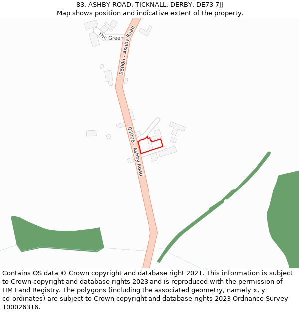 83, ASHBY ROAD, TICKNALL, DERBY, DE73 7JJ: Location map and indicative extent of plot