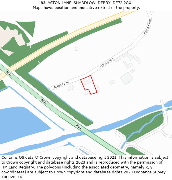 83, ASTON LANE, SHARDLOW, DERBY, DE72 2GX: Location map and indicative extent of plot